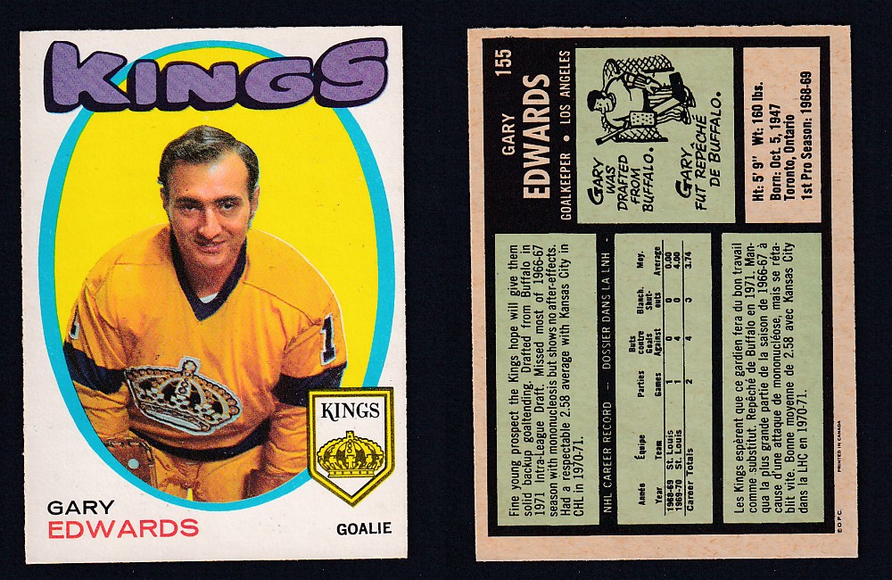 1971-72 O-PEE-CHEE HOCKEY CARD #155 G. EDWARDS photo 1971-72 O-PEE-CHEE HOCKEY CARD #155 G. EDWARDS photo