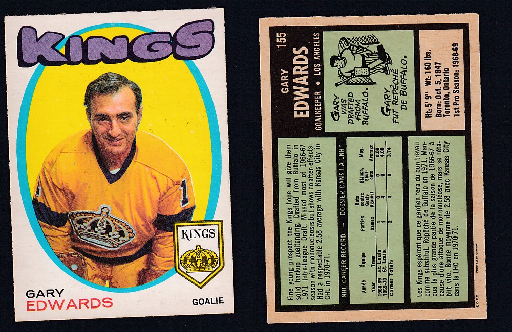 1971-72 O-PEE-CHEE HOCKEY CARD #155 G. EDWARDS photo 1971-72 O-PEE-CHEE HOCKEY CARD #155 G. EDWARDS photo