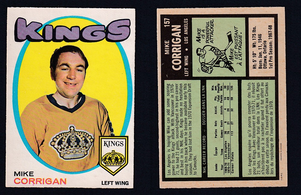 1971-72 O-PEE-CHEE HOCKEY CARD #157 M. CORRIGAN photo 1971-72 O-PEE-CHEE HOCKEY CARD #157 M. CORRIGAN photo