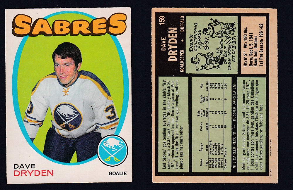 1971-72 O-PEE-CHEE HOCKEY CARD #159 D. DRYDEN photo 1971-72 O-PEE-CHEE HOCKEY CARD #159 D. DRYDEN photo