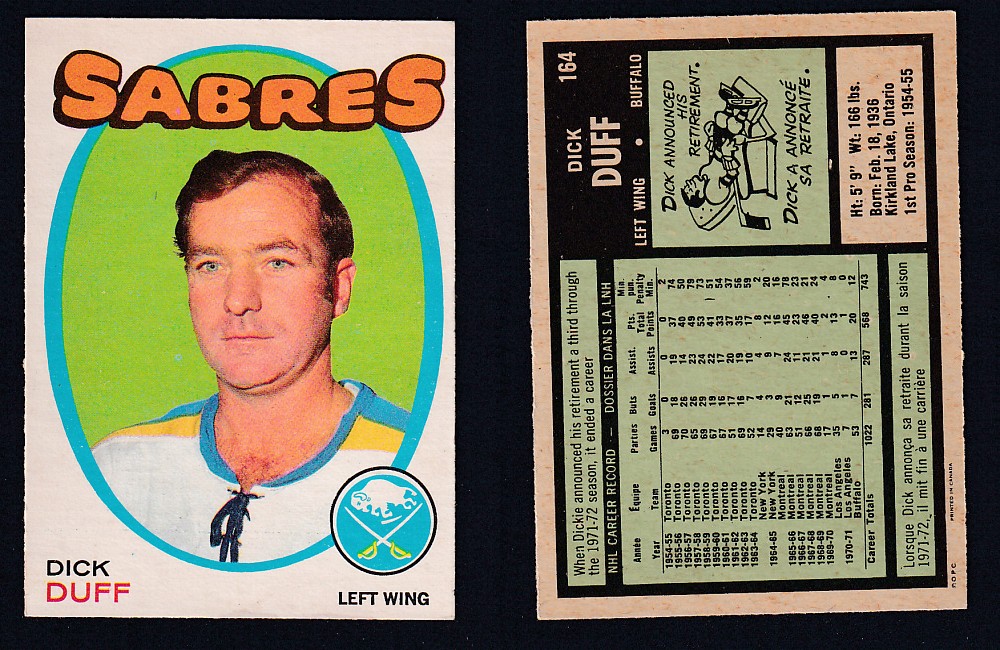 1971-72 O-PEE-CHEE HOCKEY CARD #164 D. DUFF photo 1971-72 O-PEE-CHEE HOCKEY CARD #164 D. DUFF photo