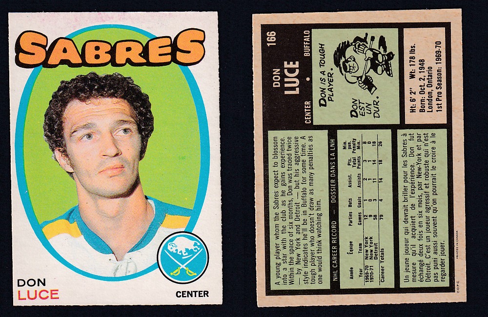 1971-72 O-PEE-CHEE HOCKEY CARD #166 D. LUCE photo 1971-72 O-PEE-CHEE HOCKEY CARD #166 D. LUCE photo