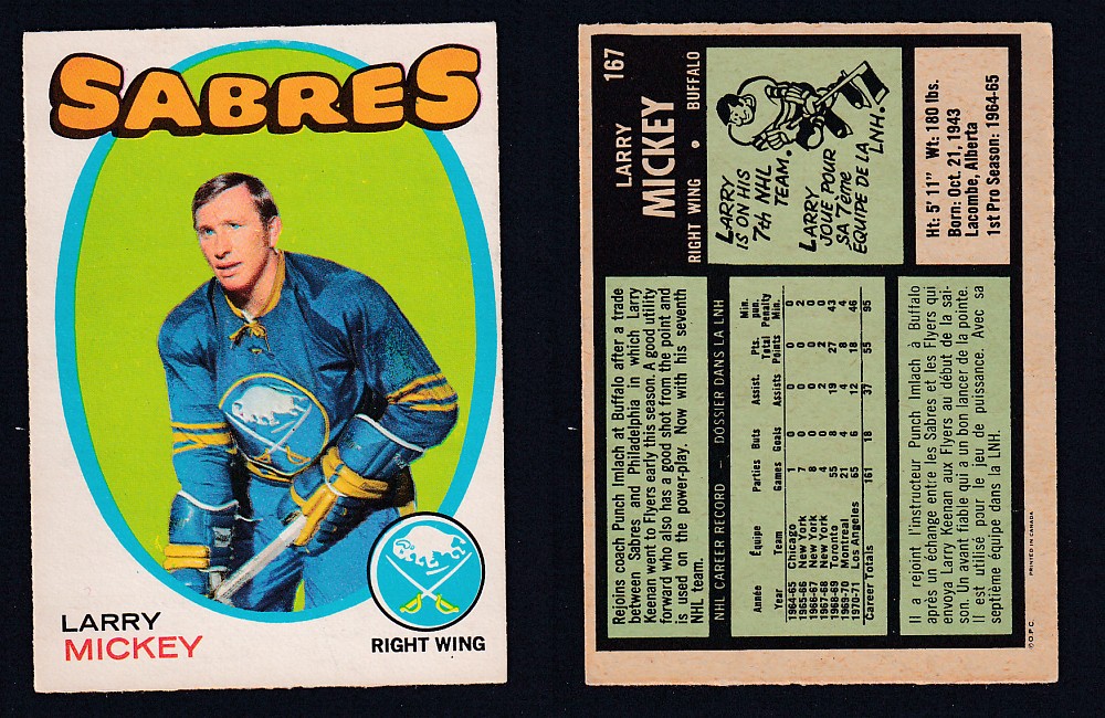1971-72 O-PEE-CHEE HOCKEY CARD #167 L. MICKEY photo