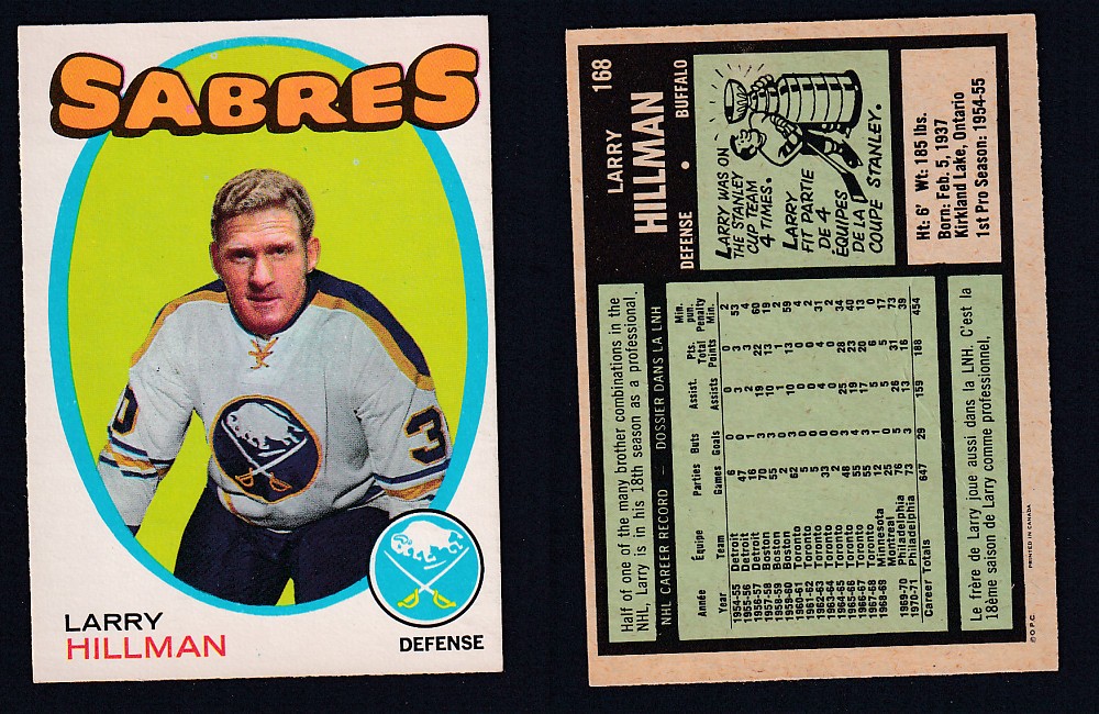 1971-72 O-PEE-CHEE HOCKEY CARD #168 L. HILLMAN photo