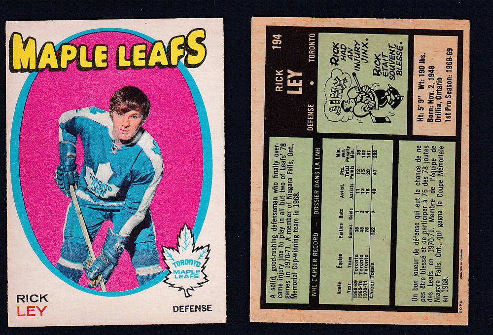 1971-72 O-PEE-CHEE HOCKEY CARD #194 R. LEY photo 1971-72 O-PEE-CHEE HOCKEY CARD #194 R. LEY photo