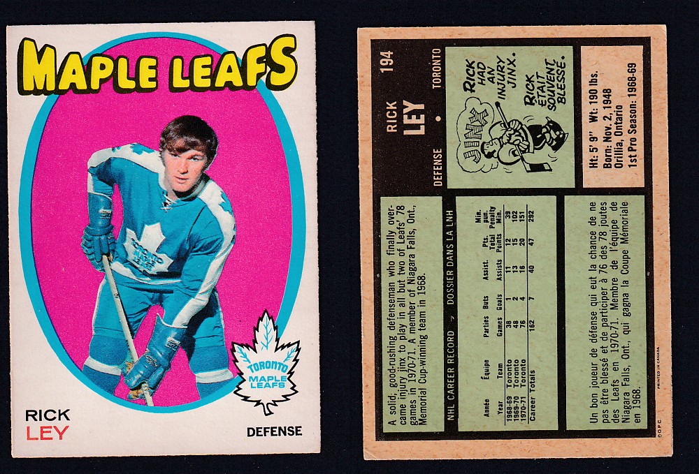1971-72 O-PEE-CHEE HOCKEY CARD #194 R. LEY photo 1971-72 O-PEE-CHEE HOCKEY CARD #194 R. LEY photo