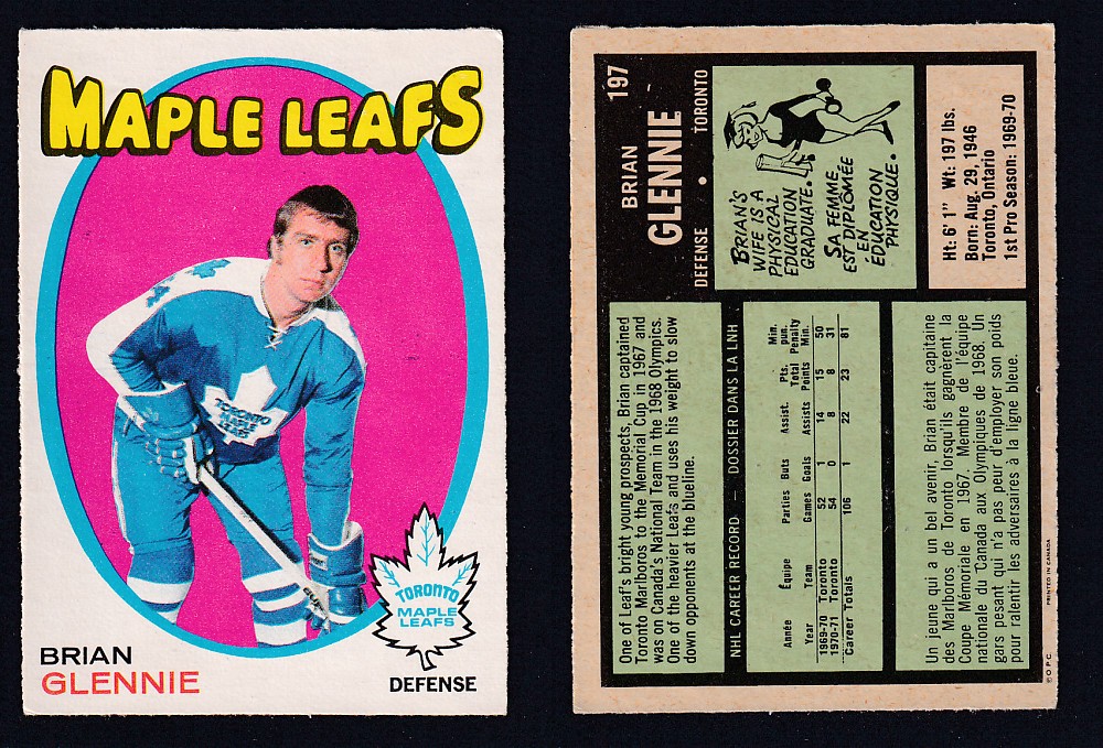 1971-72 O-PEE-CHEE HOCKEY CARD #197 B. GLENNIE photo