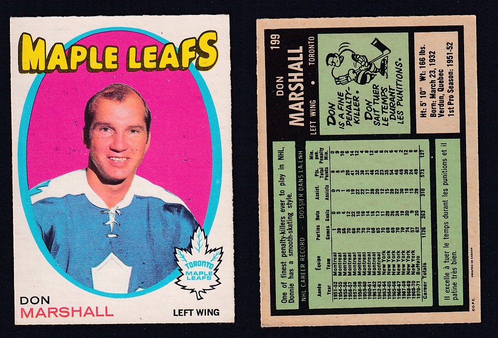 1971-72 O-PEE-CHEE HOCKEY CARD #199 D. MARSHALL photo