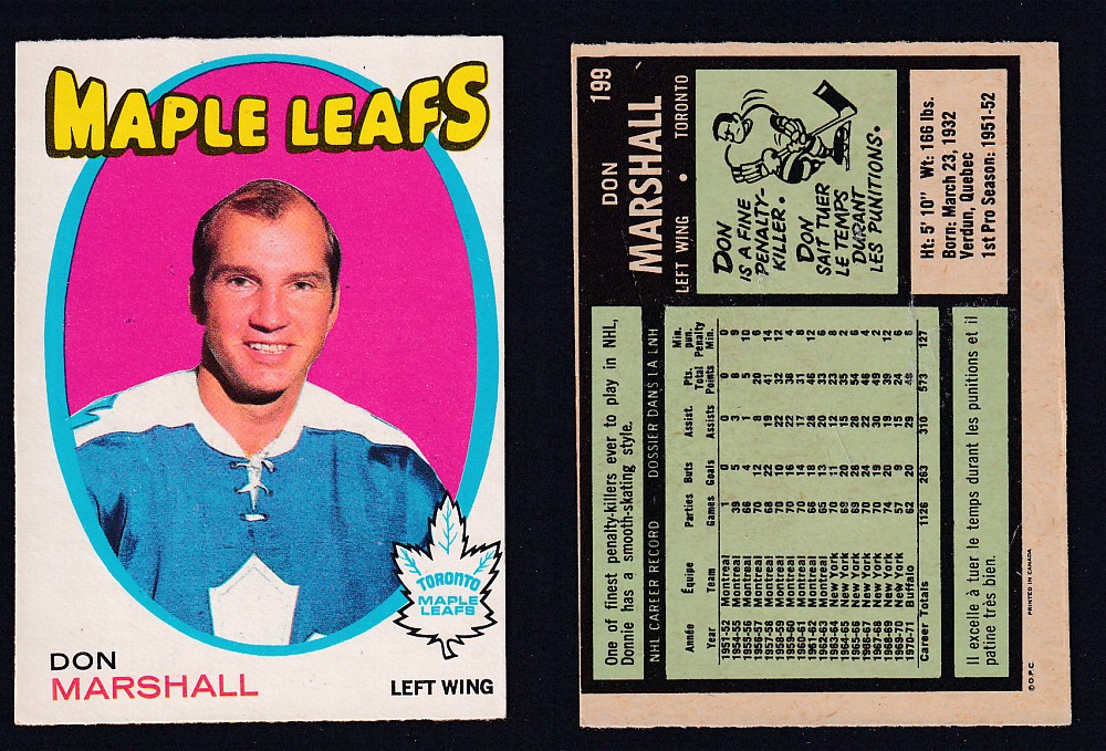 1971-72 O-PEE-CHEE HOCKEY CARD #199 D. MARSHALL photo