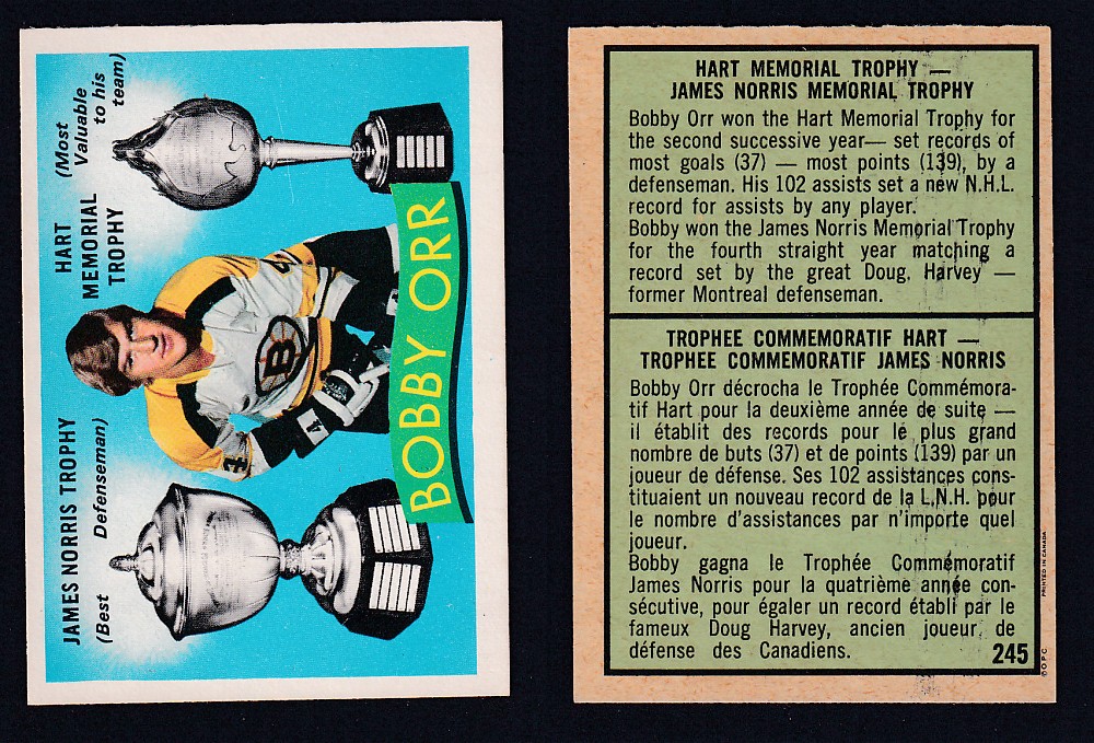 1971-72 O-PEE-CHEE HOCKEY CARD #245 JAMES NORRIS/HART MEMORIAL TROPHY AWARD: BOBBY ORR photo