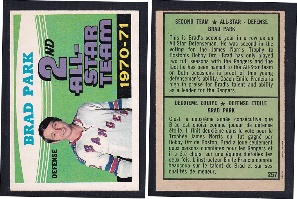 1971-72 O-PEE-CHEE HOCKEY CARD #257 SECOND TEAM ALL STAR: B. PARK photo
