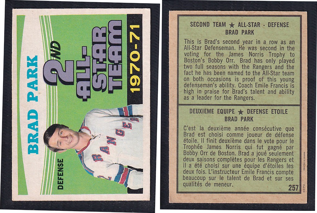 1971-72 O-PEE-CHEE HOCKEY CARD #257 SECOND TEAM ALL STAR: B. PARK photo
