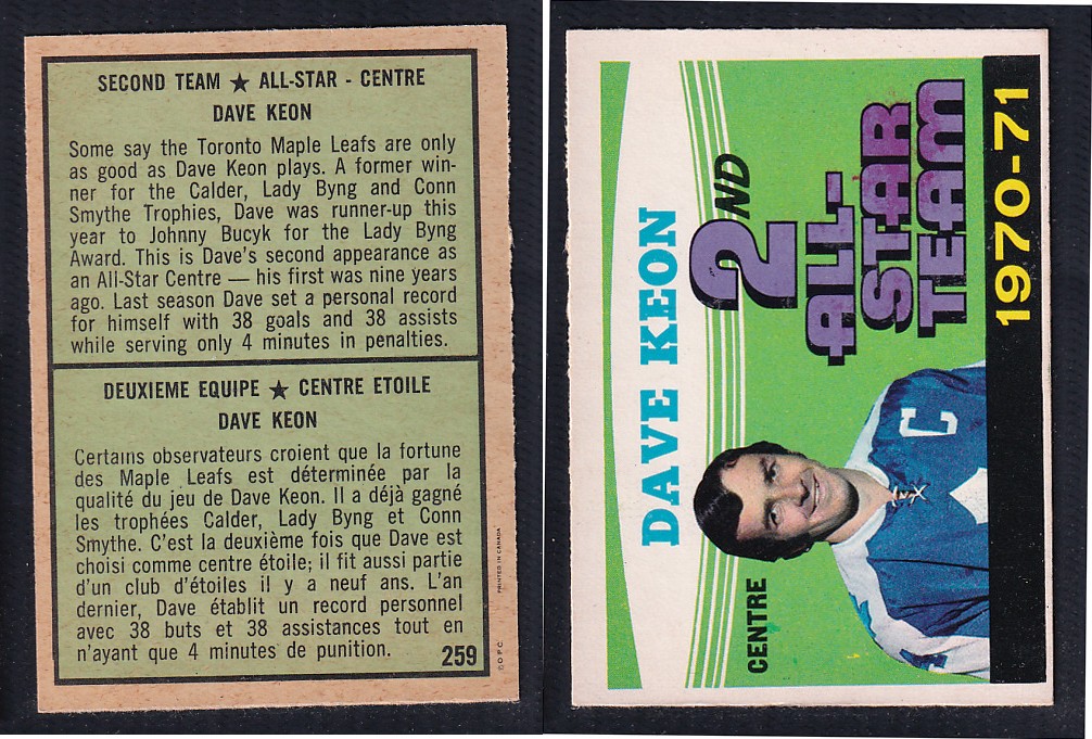 1971-72 O-PEE-CHEE HOCKEY CARD #259 SECOND TEAM ALL STAR: D. KEON photo
