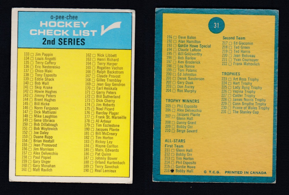 1969-70 O-PEE-CHEE HOCKEY CARD #31 CHECKLIST photo 1969-70 O-PEE-CHEE HOCKEY CARD #31 CHECKLIST photo