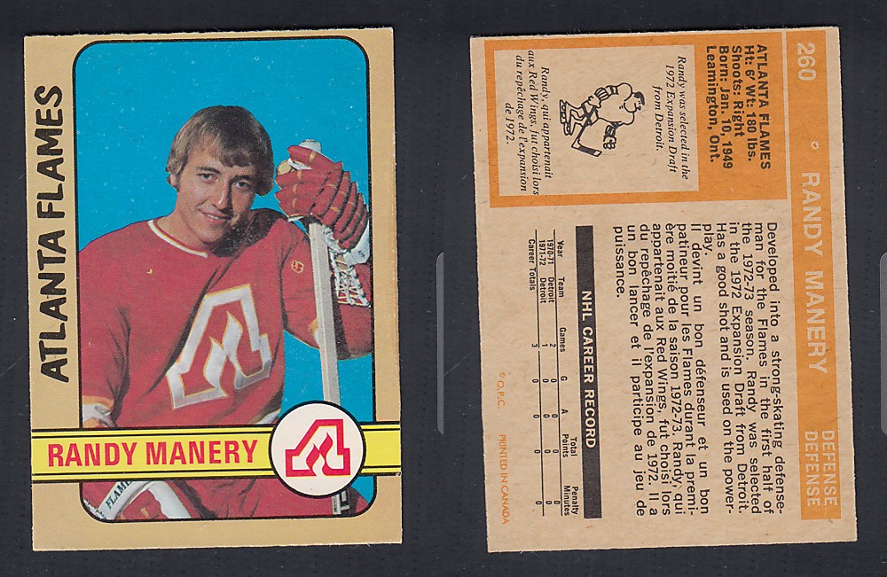 1972-73 O-PEE-CHEE HOCKEY CARD #260 R. MANERY photo 1972-73 O-PEE-CHEE HOCKEY CARD #260 R. MANERY photo