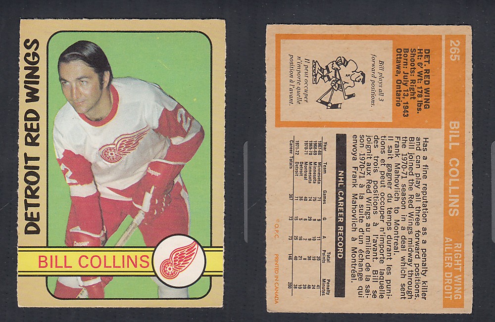 1972-73 O-PEE-CHEE HOCKEY CARD #265 B. COLLINS photo 1972-73 O-PEE-CHEE HOCKEY CARD #265 B. COLLINS photo