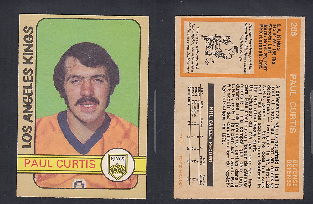 1972-73 O-PEE-CHEE HOCKEY CARD #266 P. CURTIS photo 1972-73 O-PEE-CHEE HOCKEY CARD #266 P. CURTIS photo