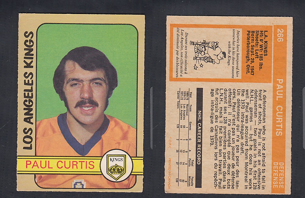1972-73 O-PEE-CHEE HOCKEY CARD #266 P. CURTIS photo 1972-73 O-PEE-CHEE HOCKEY CARD #266 P. CURTIS photo