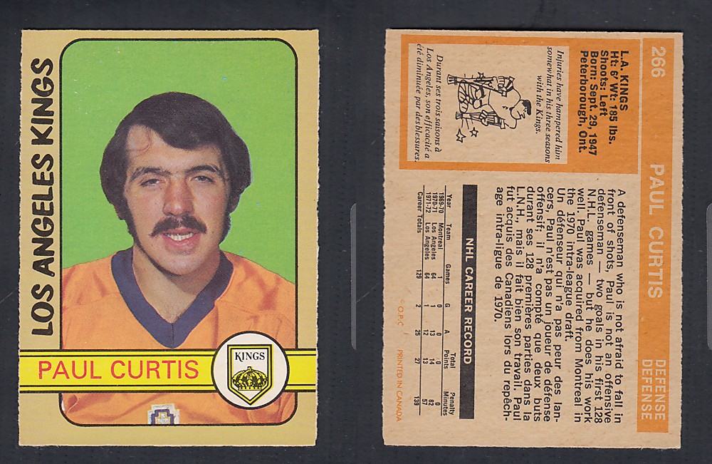 1972-73 O-PEE-CHEE HOCKEY CARD #266 P. CURTIS photo 1972-73 O-PEE-CHEE HOCKEY CARD #266 P. CURTIS photo