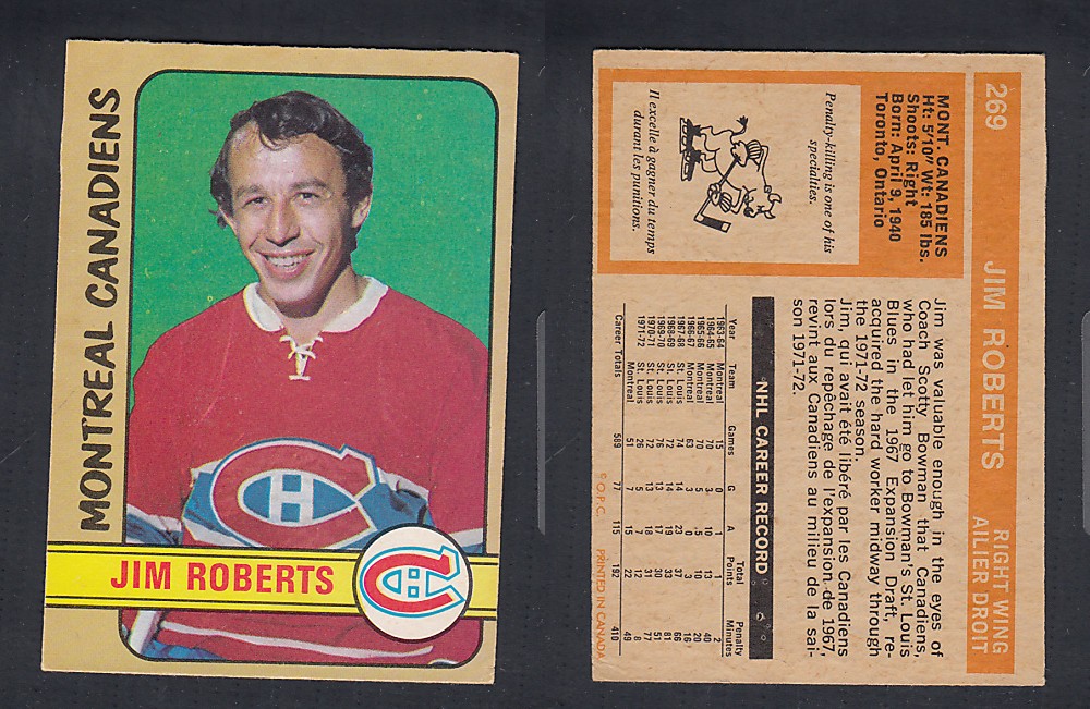 1972-73 O-PEE-CHEE HOCKEY CARD #269 J. ROBERTS photo 1972-73 O-PEE-CHEE HOCKEY CARD #269 J. ROBERTS photo