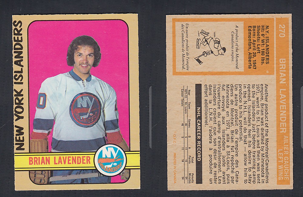 1972-73 O-PEE-CHEE HOCKEY CARD #270 B. LAVENDER photo 1972-73 O-PEE-CHEE HOCKEY CARD #270 B. LAVENDER photo