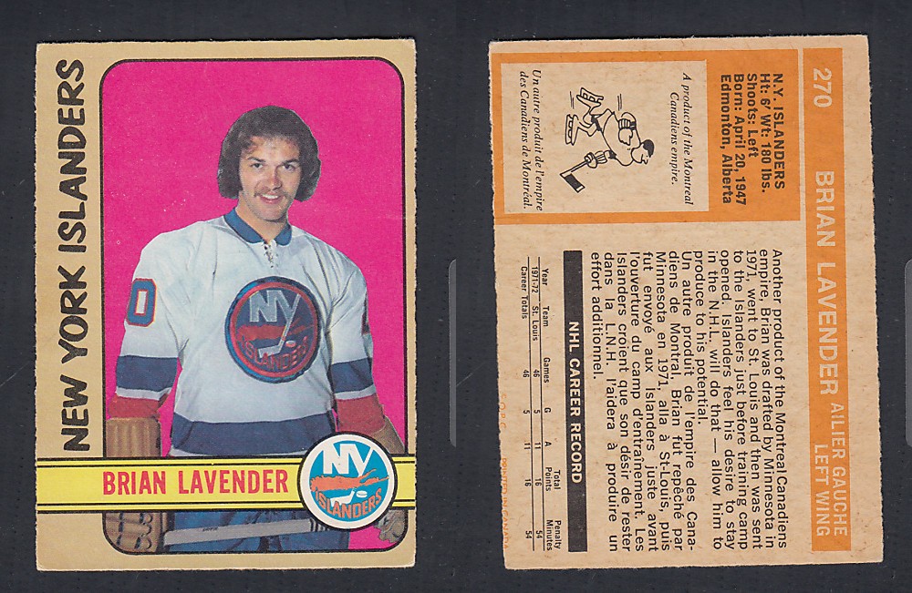 1972-73 O-PEE-CHEE HOCKEY CARD #270 B. LAVENDER photo 1972-73 O-PEE-CHEE HOCKEY CARD #270 B. LAVENDER photo