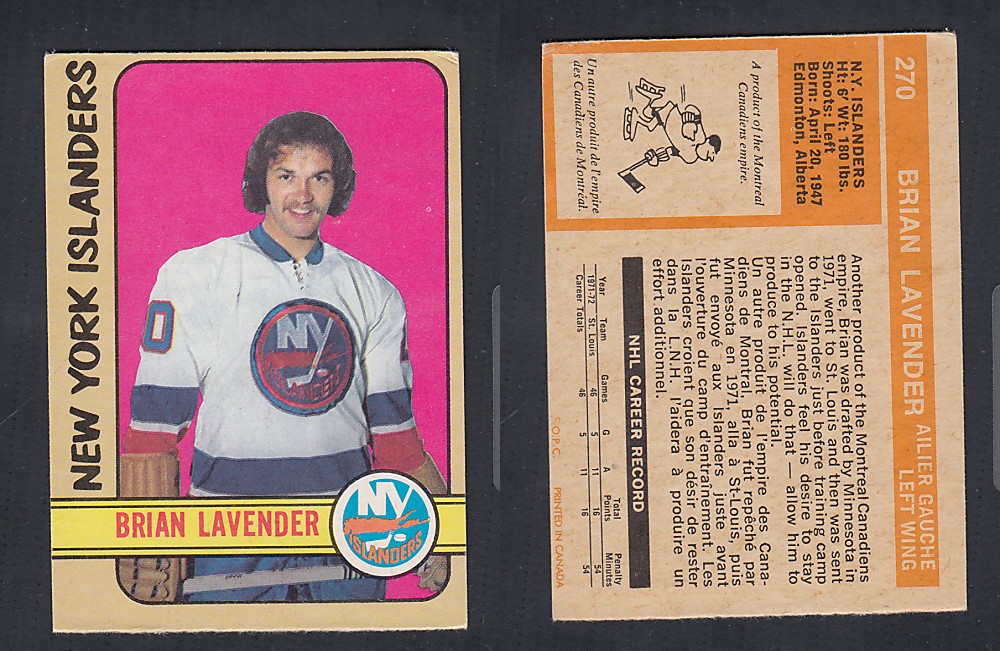 1972-73 O-PEE-CHEE HOCKEY CARD #270 B. LAVENDER photo 1972-73 O-PEE-CHEE HOCKEY CARD #270 B. LAVENDER photo