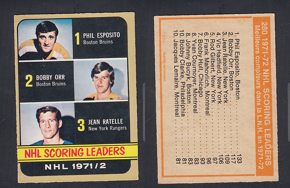 1972-73 O-PEE-CHEE HOCKEY CARD #280 NHL SCORING LEADERS photo 1972-73 O-PEE-CHEE HOCKEY CARD #280 NHL SCORING LEADERS photo