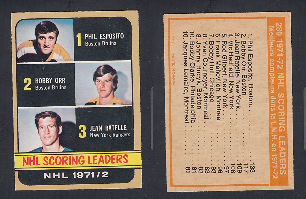 1972-73 O-PEE-CHEE HOCKEY CARD #280 NHL SCORING LEADERS photo 1972-73 O-PEE-CHEE HOCKEY CARD #280 NHL SCORING LEADERS photo