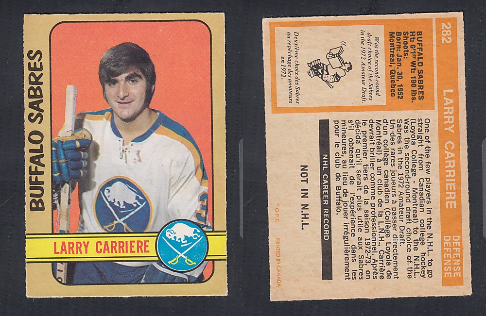 1972-73 O-PEE-CHEE HOCKEY CARD #282 L. CARRIERE photo