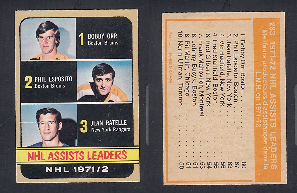 1972-73 O-PEE-CHEE HOCKEY CARD #283 NHL ASSISTS LEADERS photo