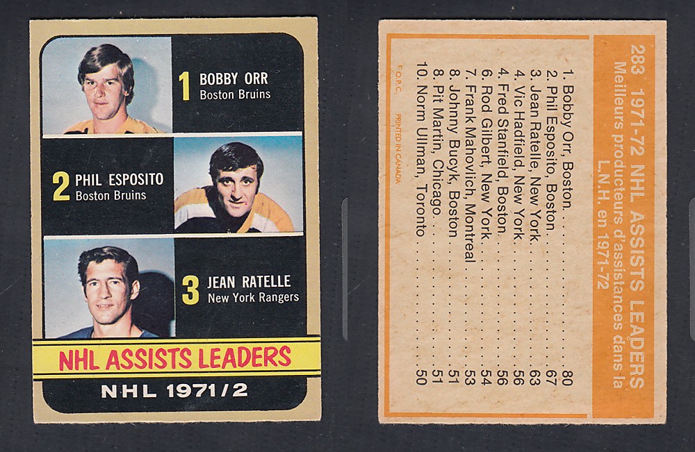 1972-73 O-PEE-CHEE HOCKEY CARD #283 NHL ASSISTS LEADERS photo
