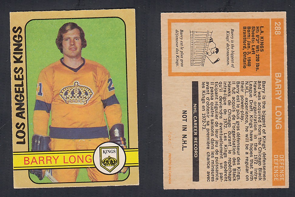 1972-73 O-PEE-CHEE HOCKEY CARD #288 B. LONG photo