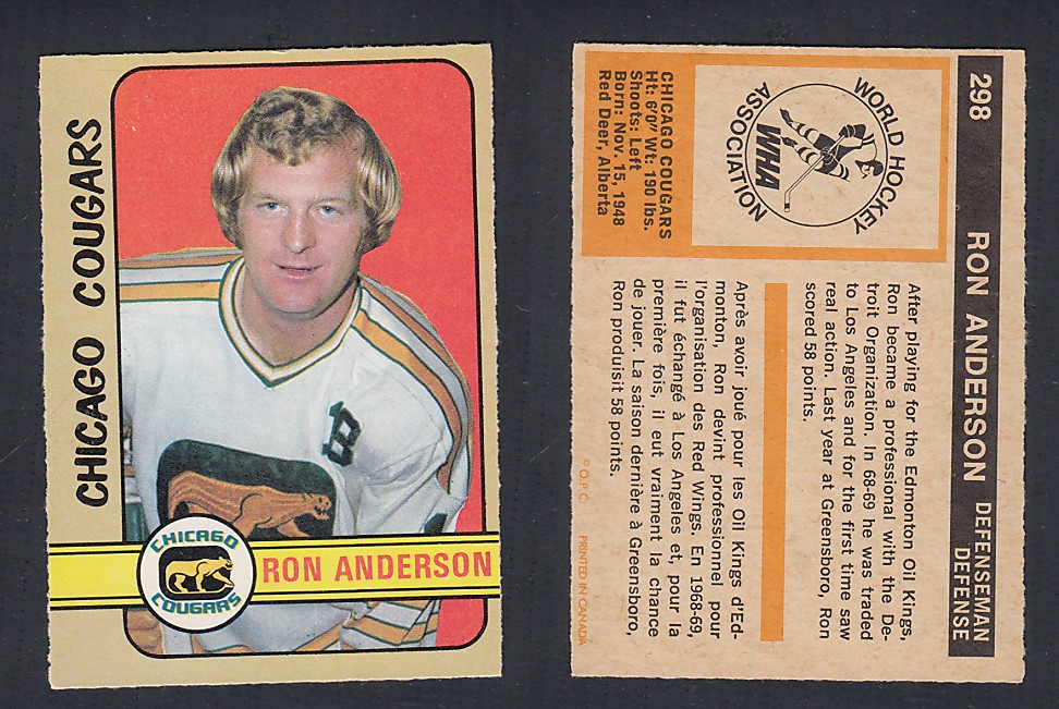 1972-73 O-PEE-CHEE HOCKEY CARD #298 R. ANDERSON photo