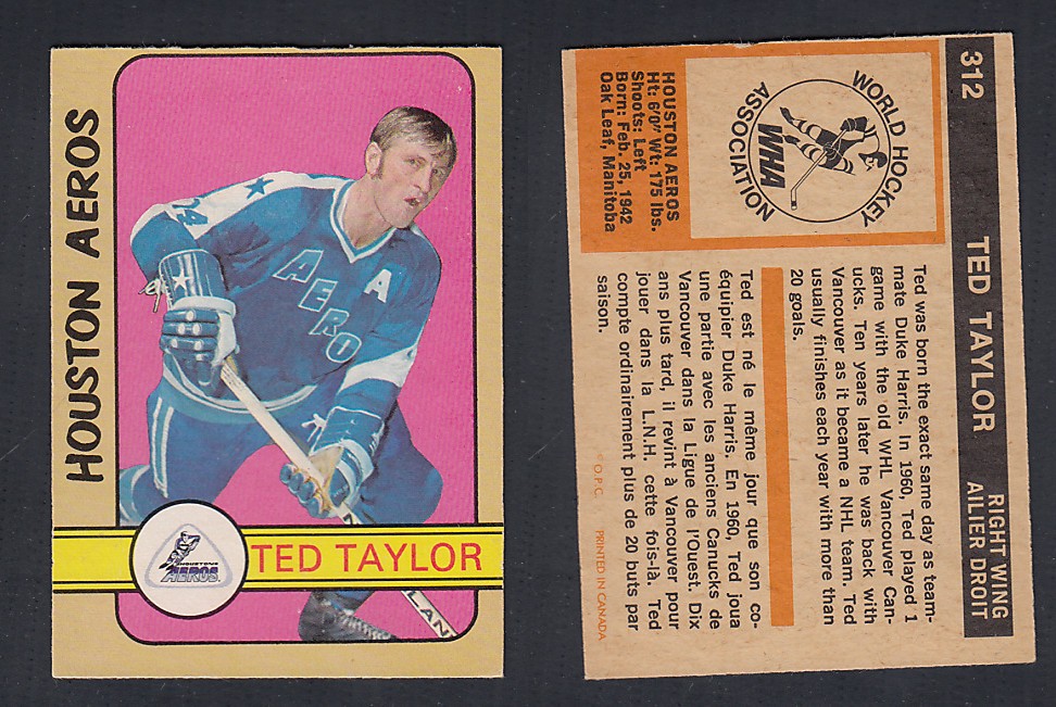 1972-73 O-PEE-CHEE HOCKEY CARD #312 T. TAYLOR photo 1972-73 O-PEE-CHEE HOCKEY CARD #312 T. TAYLOR photo
