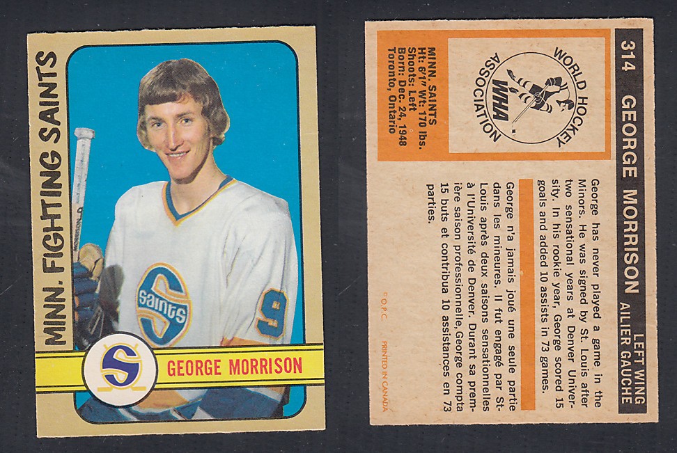 1972-73 O-PEE-CHEE HOCKEY CARD #314 G. MORRISON photo 1972-73 O-PEE-CHEE HOCKEY CARD #314 G. MORRISON photo