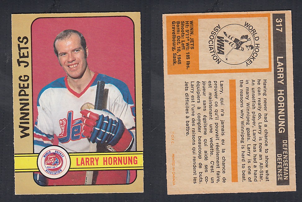 1972-73 O-PEE-CHEE HOCKEY CARD #317 L. HORNUNG photo