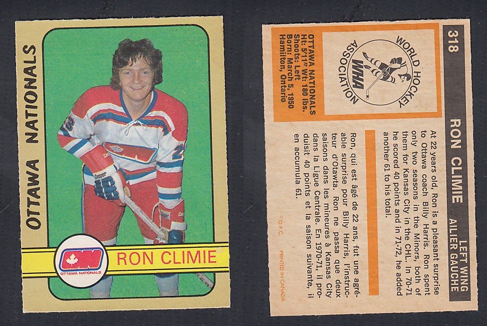 1972-73 O-PEE-CHEE HOCKEY CARD #318 R. CLIMIE photo