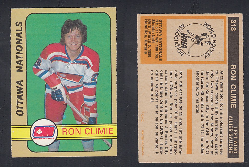 1972-73 O-PEE-CHEE HOCKEY CARD #318 R. CLIMIE photo