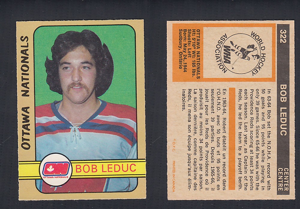 1972-73 O-PEE-CHEE HOCKEY CARD #322 B. LEDUC photo