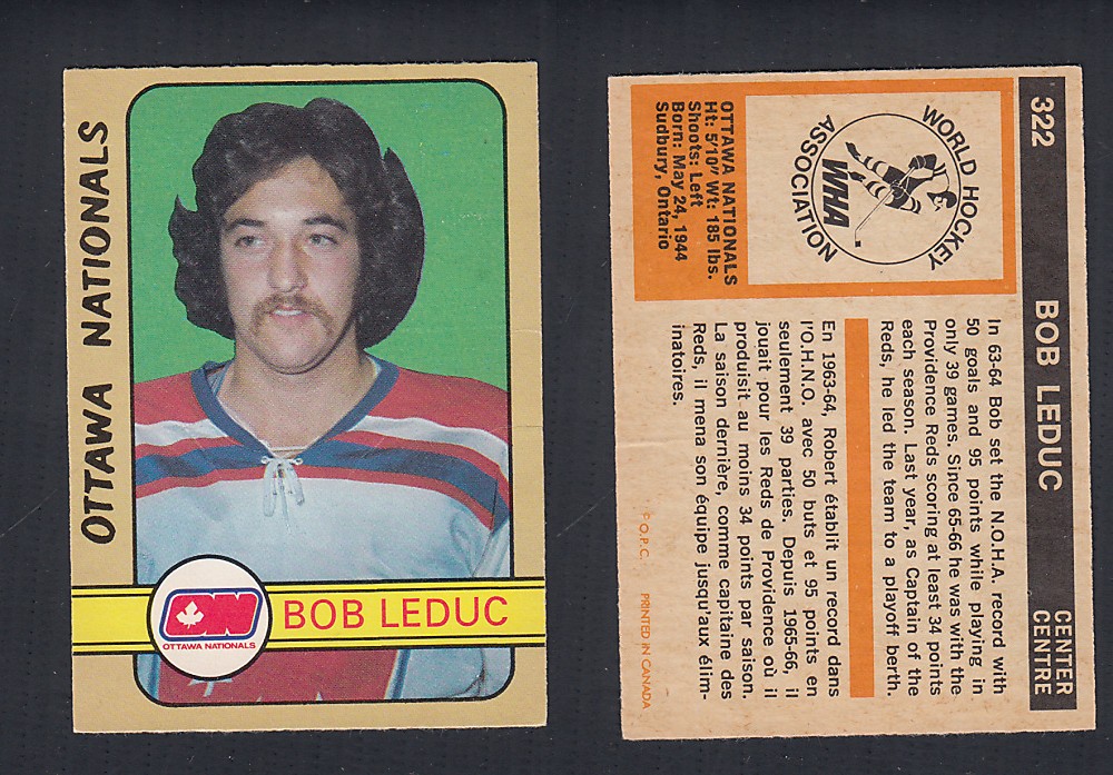 1972-73 O-PEE-CHEE HOCKEY CARD #322 B. LEDUC photo