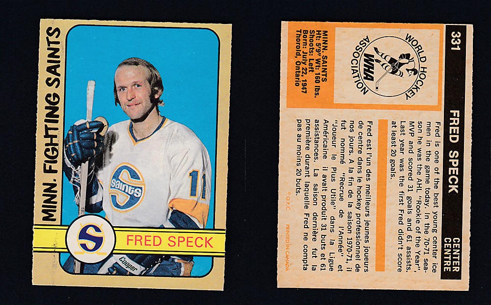 1972-73 O-PEE-CHEE HOCKEY CARD #331 F. SPECK photo 1972-73 O-PEE-CHEE HOCKEY CARD #331 F. SPECK photo
