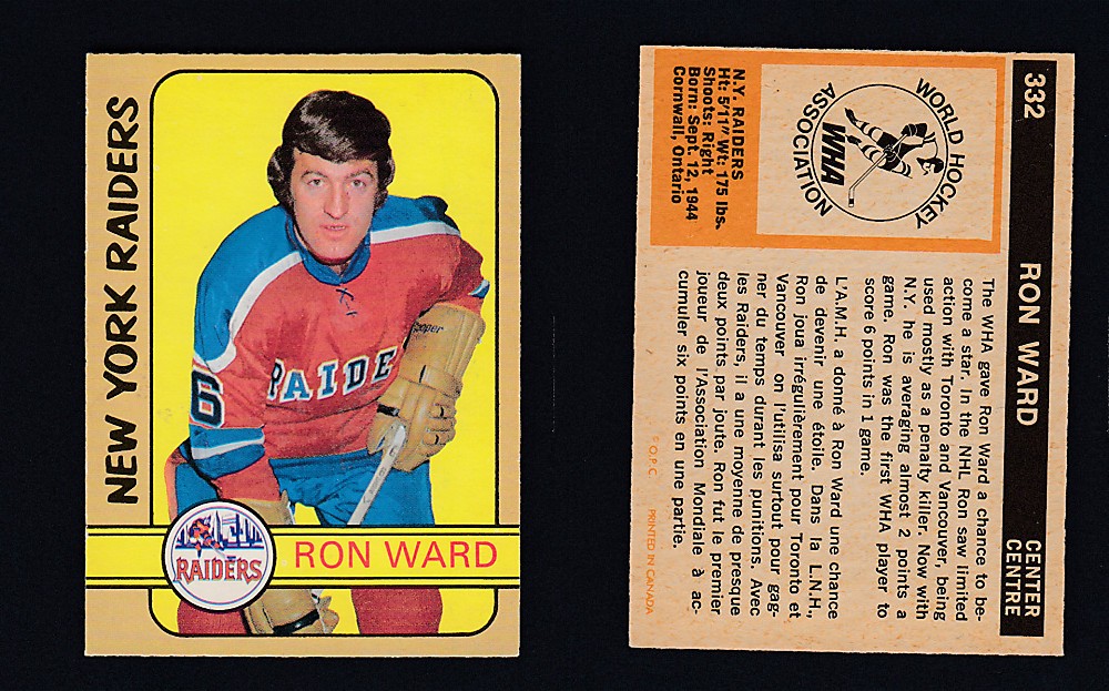 1972-73 O-PEE-CHEE HOCKEY CARD #332 R. WARD photo 1972-73 O-PEE-CHEE HOCKEY CARD #332 R. WARD photo