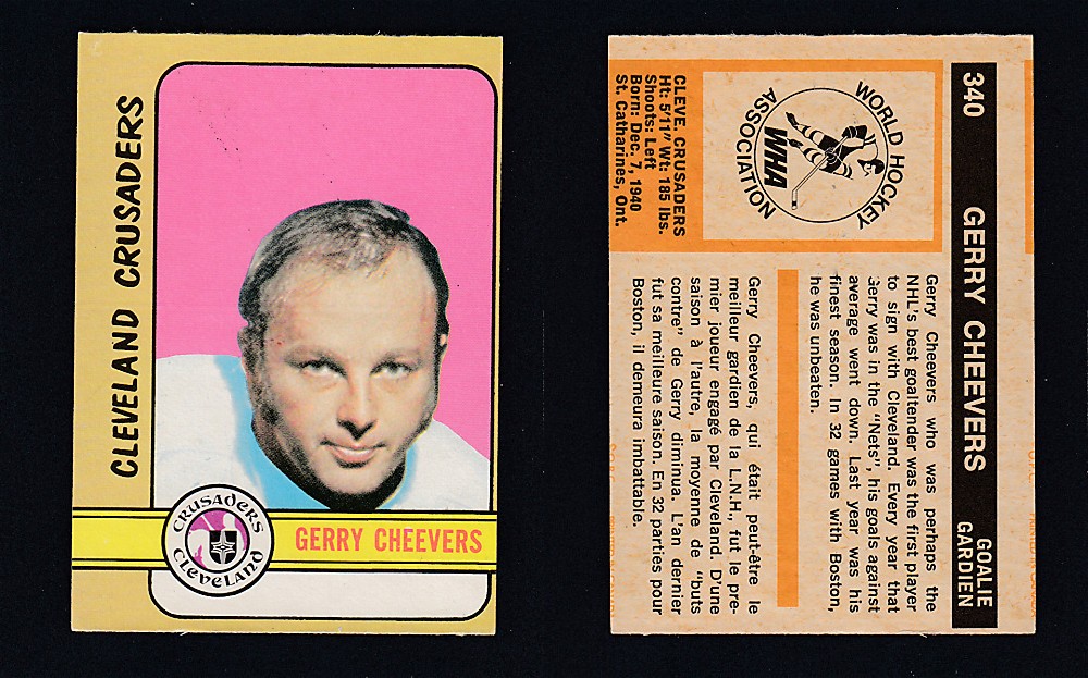 1972-73 O-PEE-CHEE HOCKEY CARD #340 G. CHEEVERS photo 1972-73 O-PEE-CHEE HOCKEY CARD #340 G. CHEEVERS photo