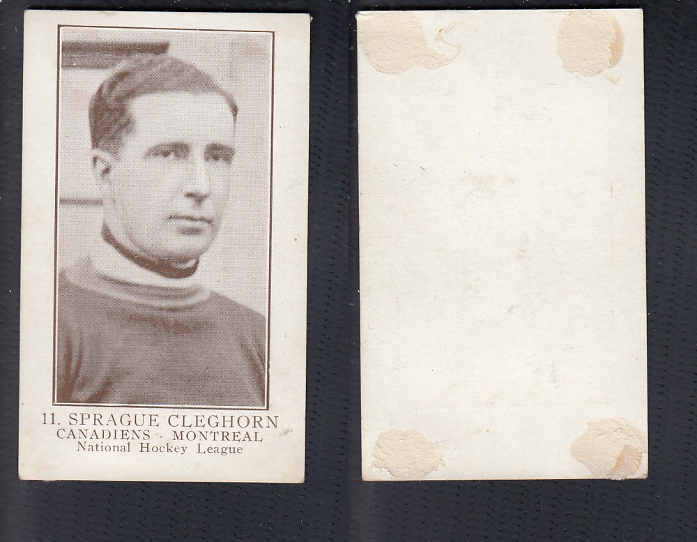 1923-24 WILLIAM PATERSON HOCKEY CARD #11 S. CLEGHORN photo 1923-24 WILLIAM PATERSON HOCKEY CARD #11 S. CLEGHORN photo