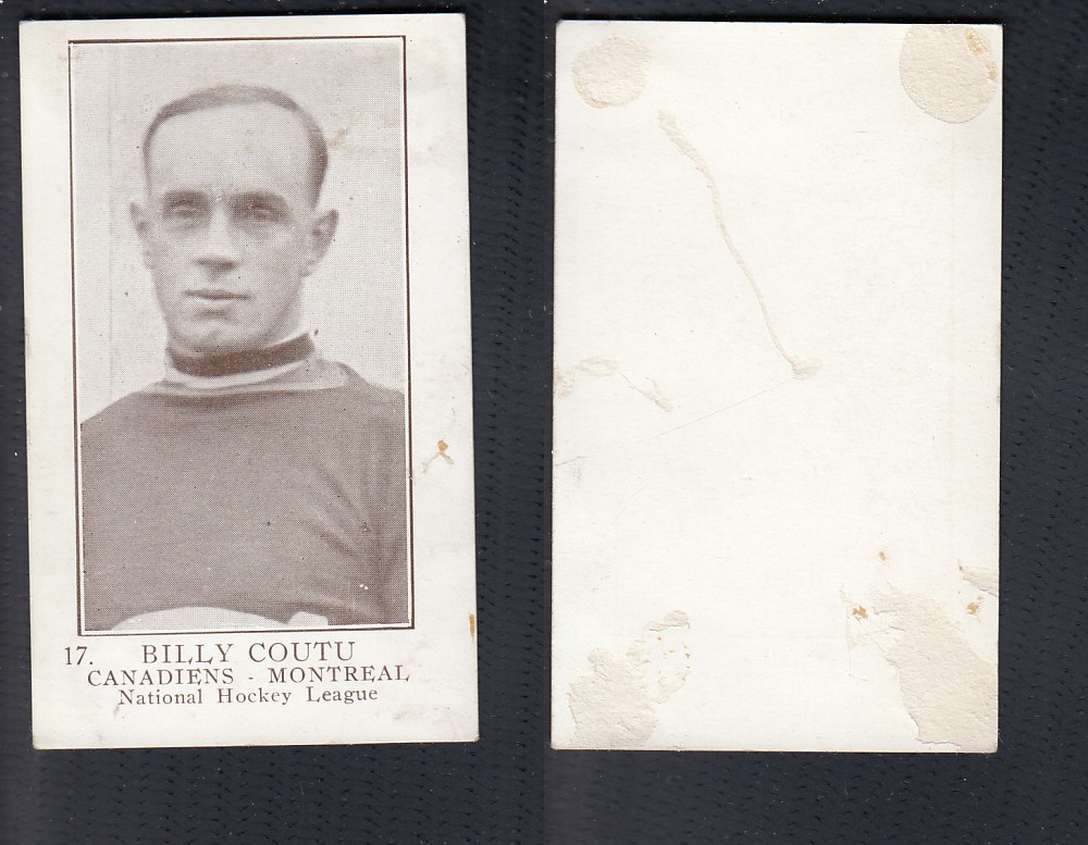 1923-24 WILLIAM PATERSON HOCKEY CARD #17 B. COUTU photo 1923-24 WILLIAM PATERSON HOCKEY CARD #17 B. COUTU photo