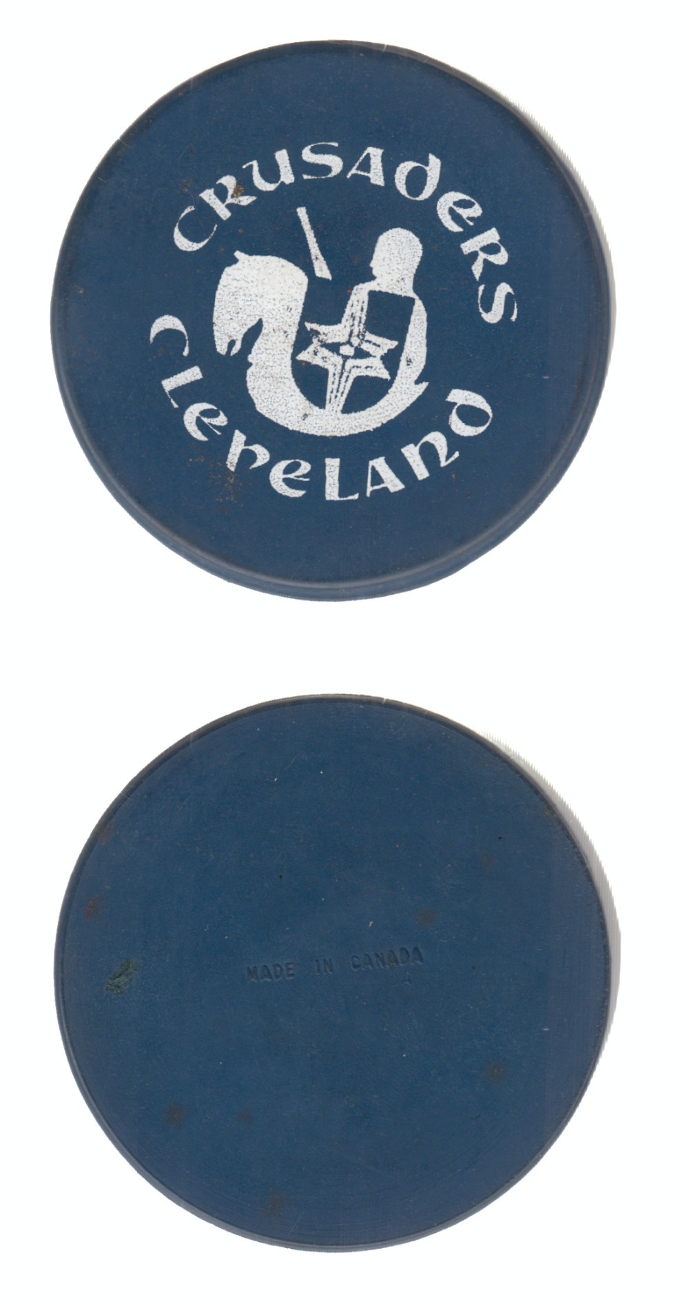 1972-74 BILTRITE B1 WHA CLEVELAND CRUSADERS GAME BLUE PUCK photo 1972-74 BILTRITE B1 WHA CLEVELAND CRUSADERS GAME BLUE PUCK photo
