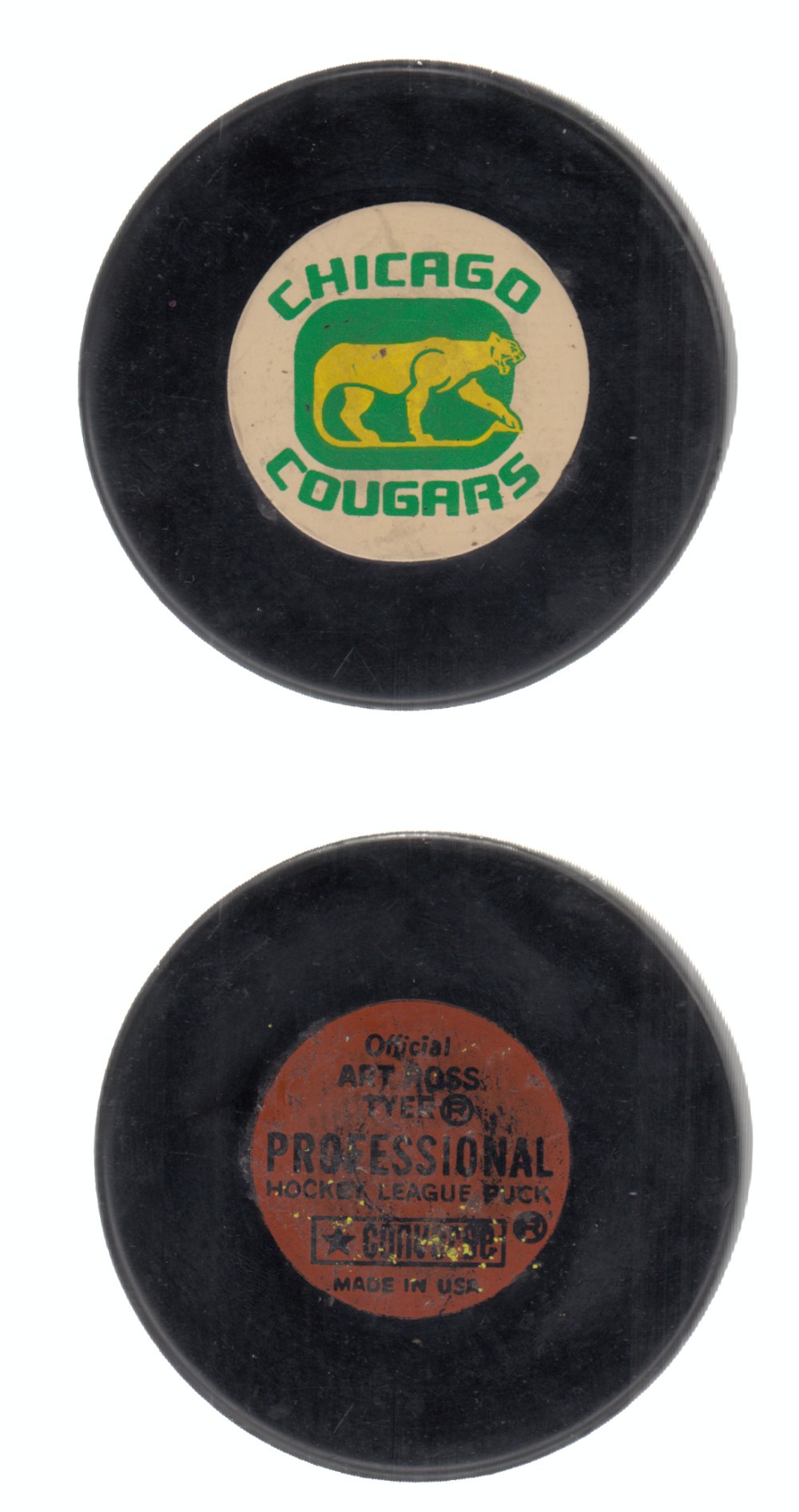 1974-75 WHA ART ROSS CHICAGO COUGARS GAME PUCK photo 1974-75 WHA ART ROSS CHICAGO COUGARS GAME PUCK photo