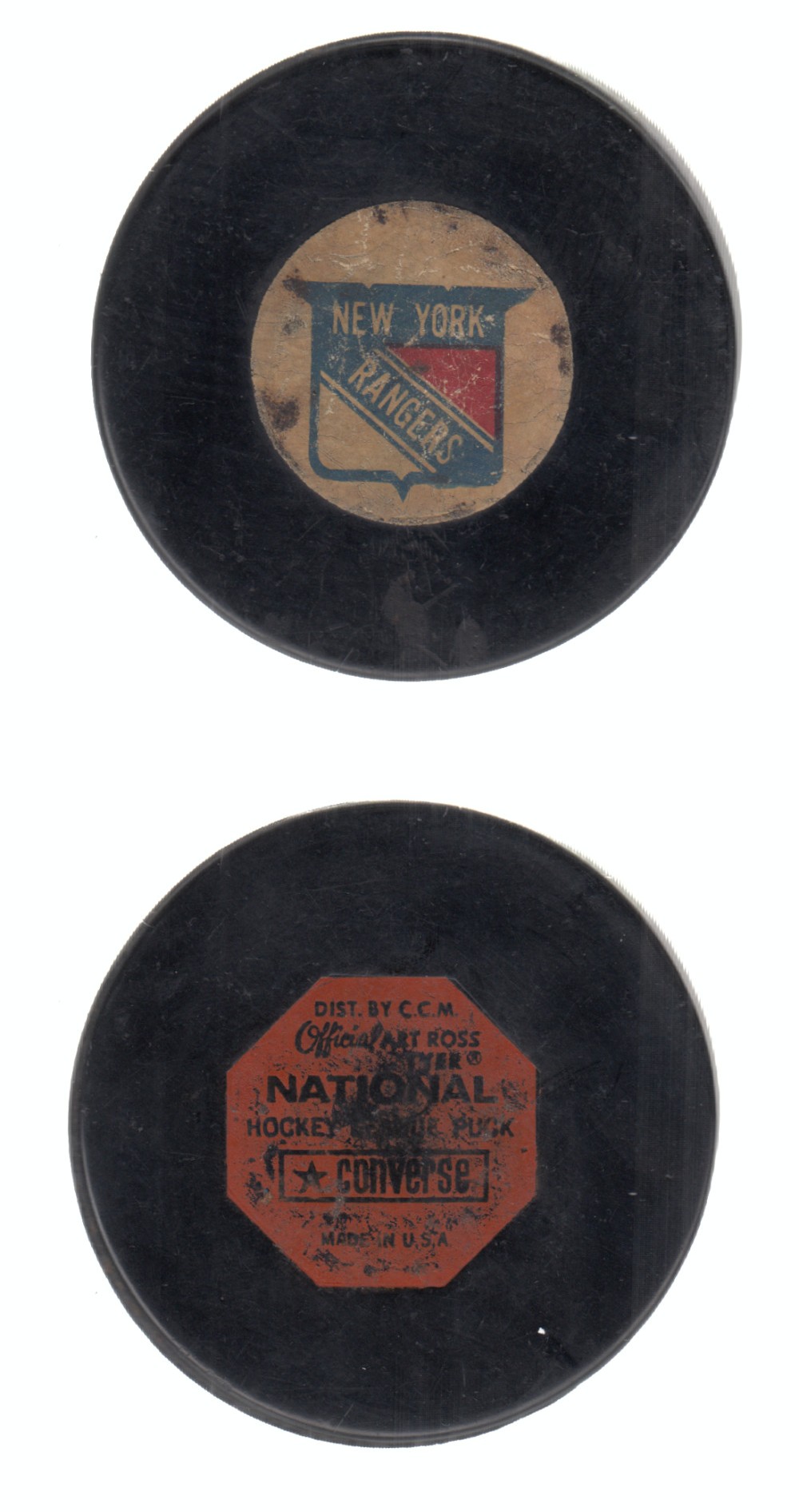 1970-77 CONVERSE NEW YORK RANGERS GAME PUCK photo 1970-77 CONVERSE NEW YORK RANGERS GAME PUCK photo
