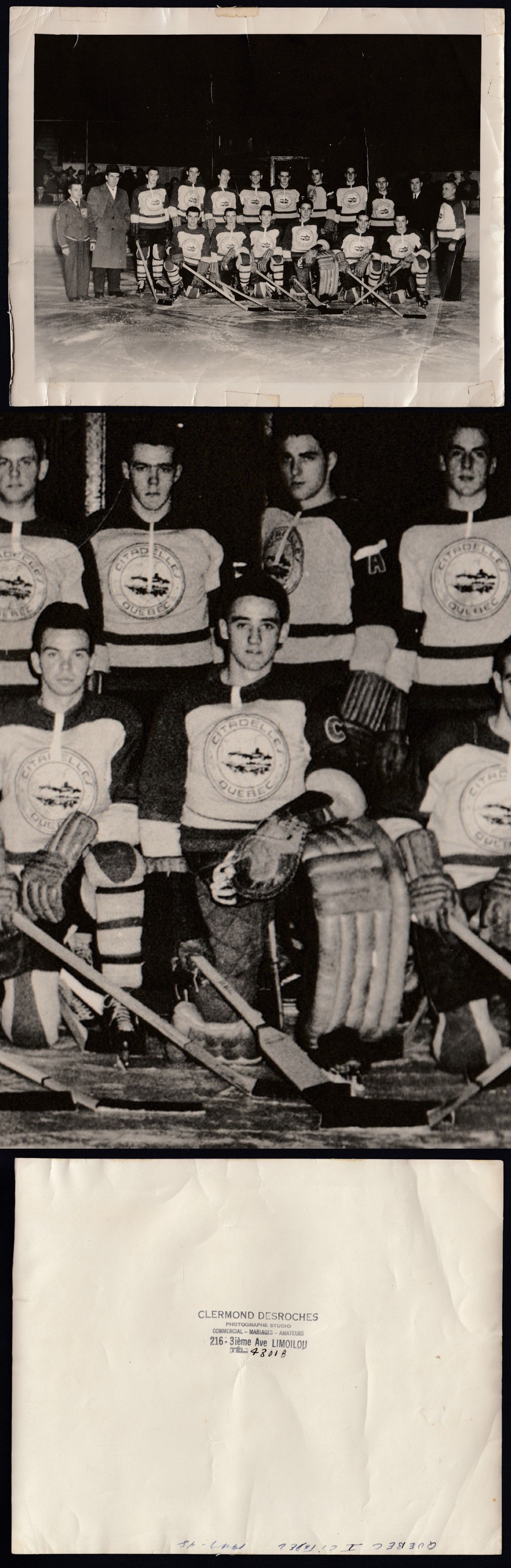 1947-48 QUEBEC CITADELLES TEAM PHOTO WITH J. PLANTE photo 1947-48 QUEBEC CITADELLES TEAM PHOTO WITH J. PLANTE photo